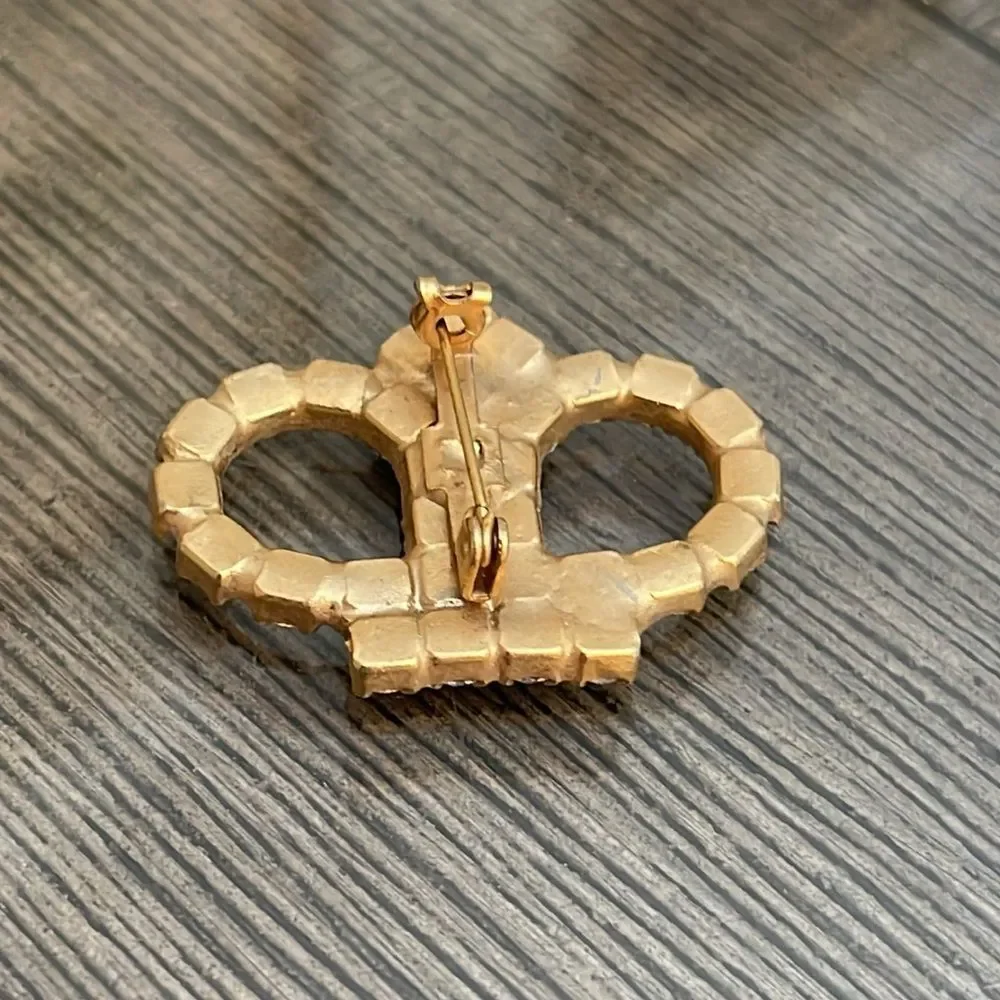 Vintage Gold-tone Crown Brooch with Rhinestones